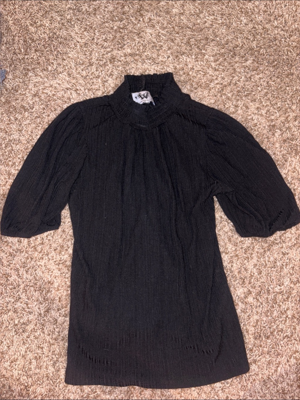 Black Mock Neck Puff Sleeve Top